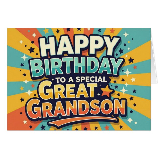 Birthday Card for Great Grandson Bold Retro Style (Front Horizontal)