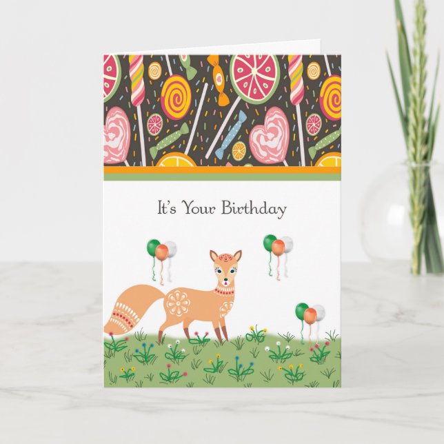 Birthday Card for Kids with Cute Fox (Front)