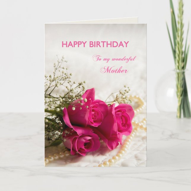 Birthday card for Mother with pink roses (Front)