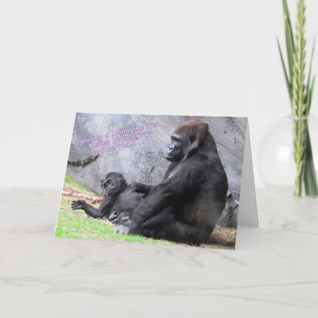 Birthday Card for Mum  ---  Mummy and Baby Gorilla (Front)