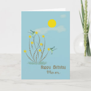 Birthday Card for Mum with Hummingbirds & Flowers