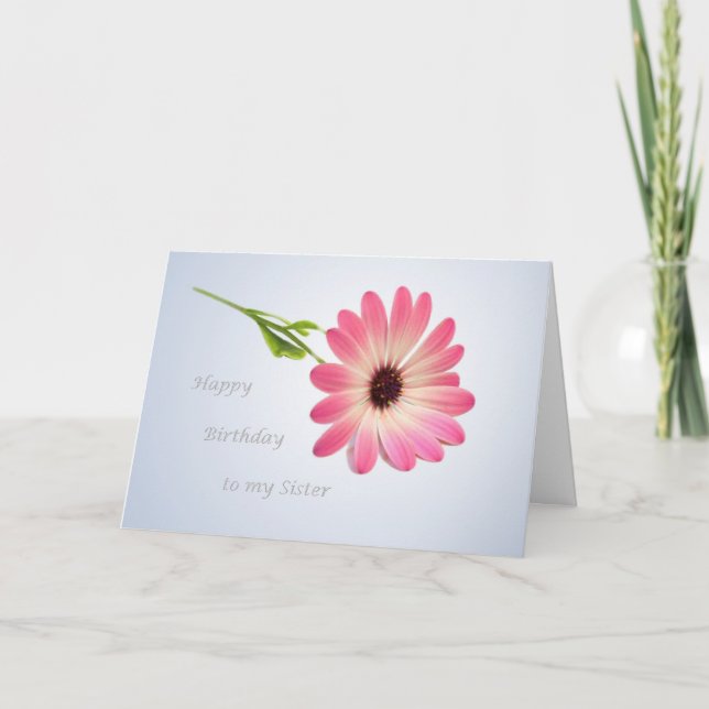 Birthday card for Sister - pink daisy (Front)