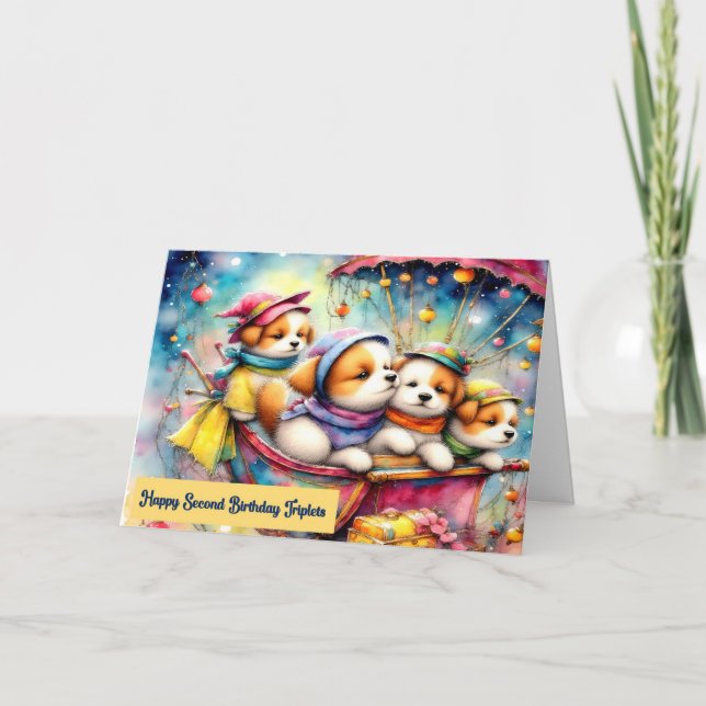 Birthday Card for Triplets Second Birthday (Front)