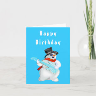 Birthday Card Funny Musical Snowman with Guitar