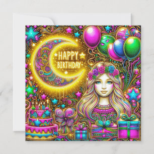 BIRTHDAY CARD ~ Girl With Fluorescent Hair ~