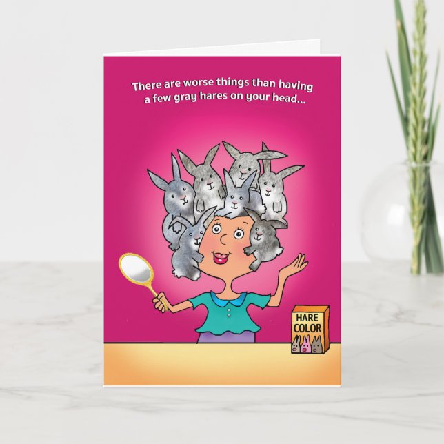 BIRTHDAY CARD, GRAY HAIR VS. NO HAIR CARD (Front)