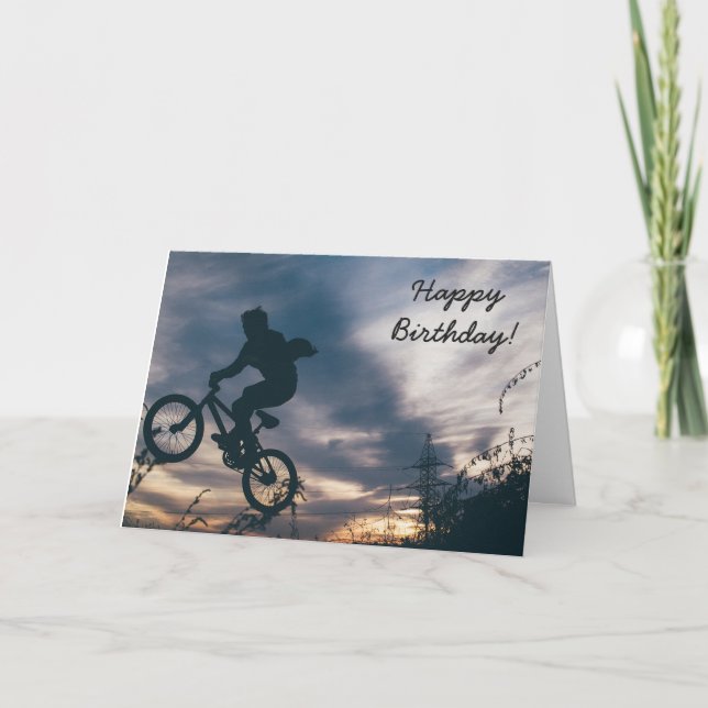 Birthday Card: Guy doing Tricks on Bike Card (Front)