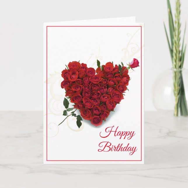 Birthday Card -Heart-Red Roses (Front)