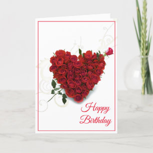 Birthday Card -Heart-Red Roses