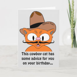 Birthday Card Humourous Cartoon Cowboy Moustache C