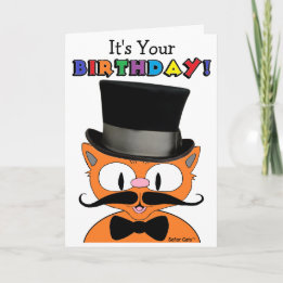 Birthday Card Humourous Cartoon Moustache Cat