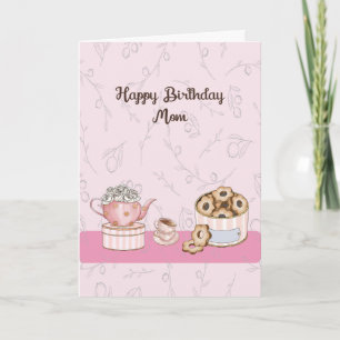Birthday Card in Pink for Mum with Tea & Crumpets