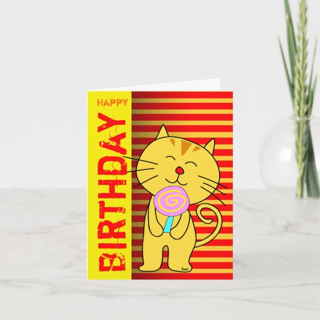 Birthday Card Lollipop Cat (Front)
