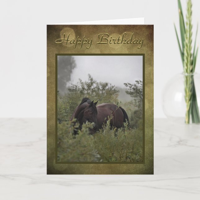 Birthday Card "Misty Black Horse" (Front)