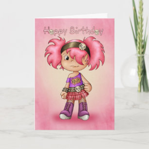 Birthday Card Modern Punk Girl - Cute Teen Birthda