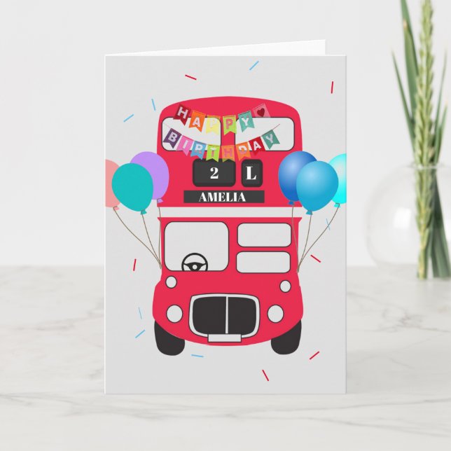 Birthday Card - Personalised Big Red Bus No Driver (Front)