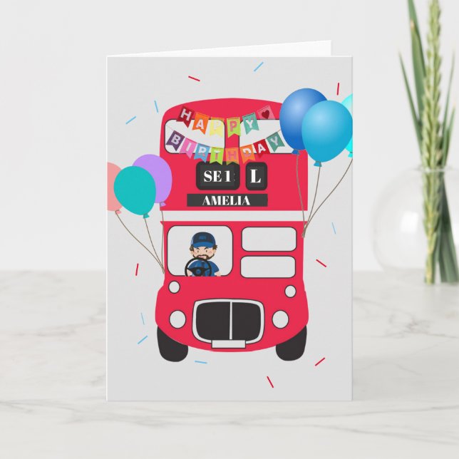 Birthday Card - Personalized Big Red Bus (Front)