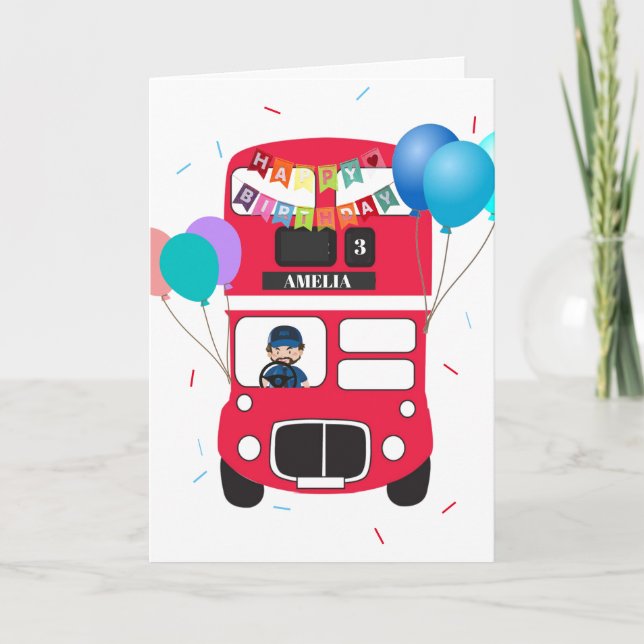 Birthday Card - Personalized Big Red Bus (Front)