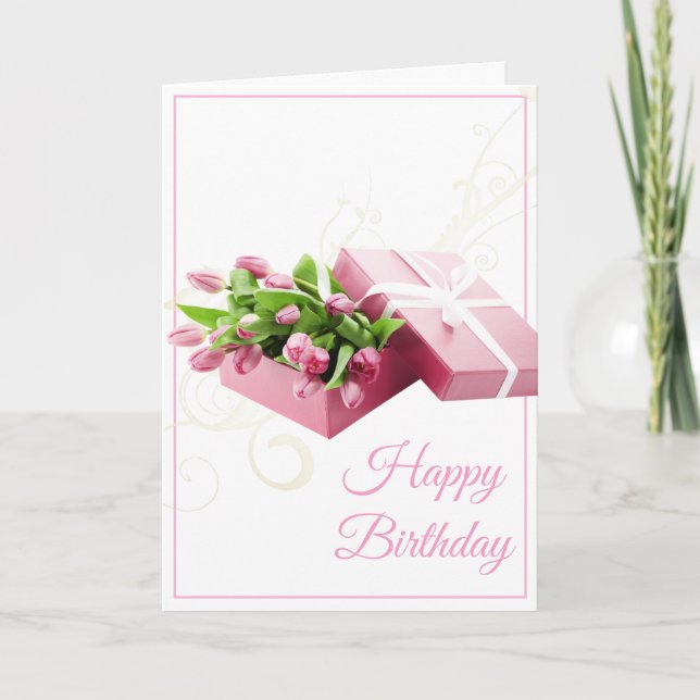 Birthday Card-Pink Tulips Card (Front)