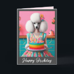 Birthday Card | Poodle Dog Birthday Cake 7 Candles<br><div class="desc">French Poodle Dog Lady holding a rainbow birthday cake with seven candles. Customizable greeting card with the option to change text and images by clicking on Personalise this template.</div>