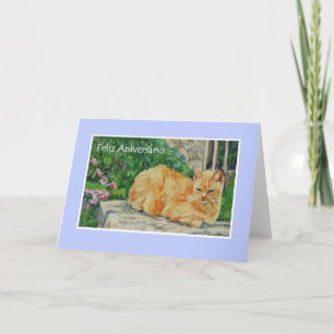 Birthday Card, Portuguese Greeting, Ginger Cat Card