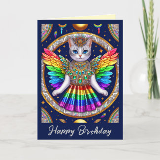 Birthday Card | Rainbow Pride Angel Cat Sparkles