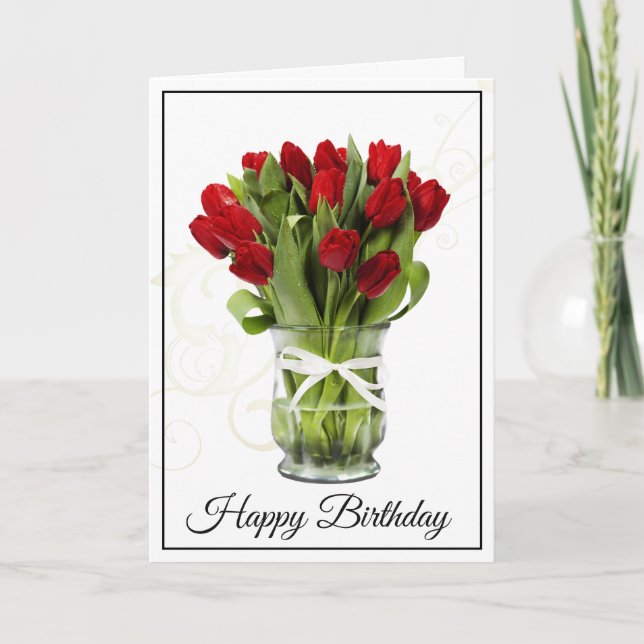 Birthday Card-Red Tulips Card (Front)