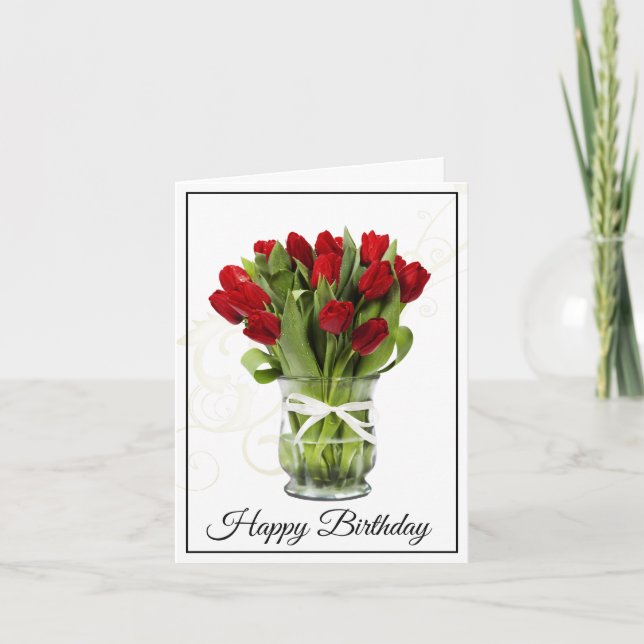 Birthday Card-Red Tulips Card (Front)