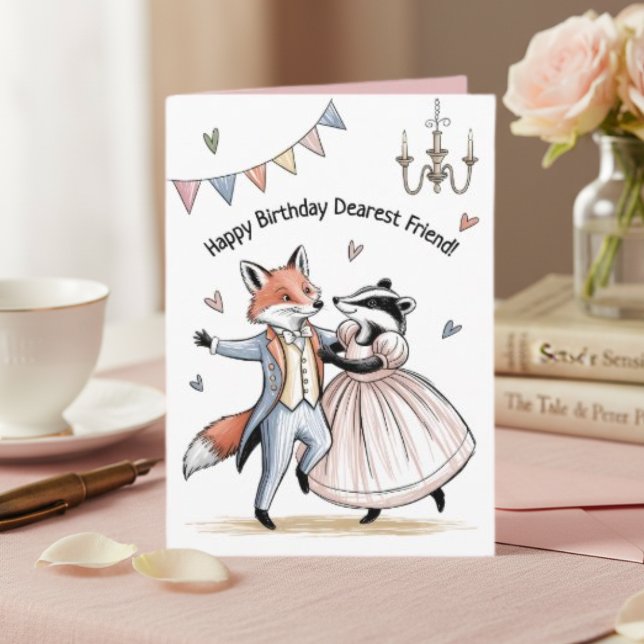 Birthday card Regency style Fox and Badger Ball (Creator Uploaded)