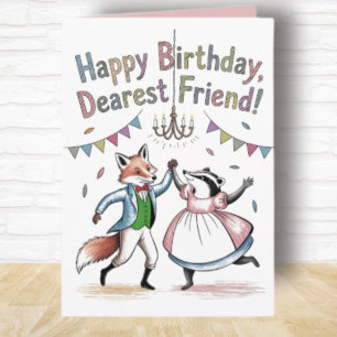 Birthday card Regency style Fox and Badger Ball