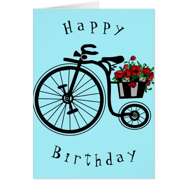 Birthday Card Romantic Flowers Bike - Love (Front)