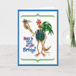 Birthday Card Rooster Illustration Wine Glass