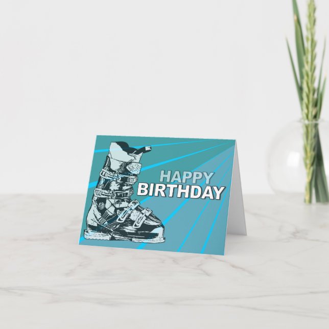 Birthday Card Ski Boot Blue (Front)