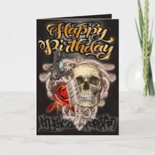 Birthday card skull tattoo machine