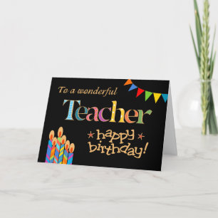 Birthday Card Teacher, Bunting and Candles