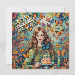 BIRTHDAY CARD ~ Teenager with birthday cake ~