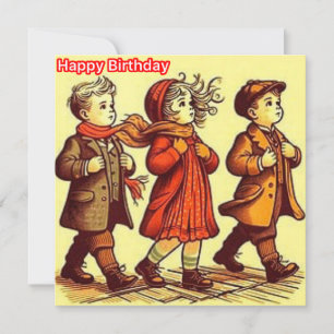BIRTHDAY CARD ~ Three Cute Retro Children ~
