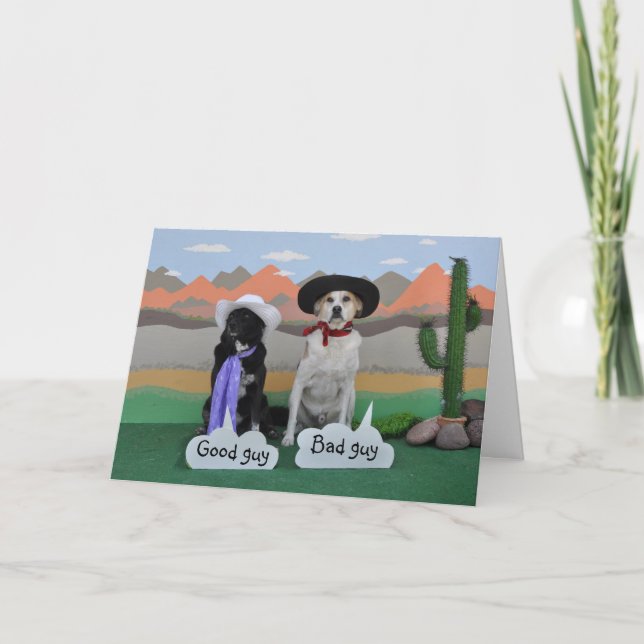 Birthday card to any male, 2 dogs in cowboy hats (Front)
