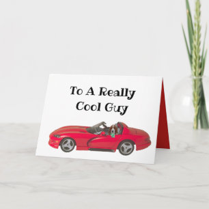 Birthday Card w/Red Sports Car & Basset Hound