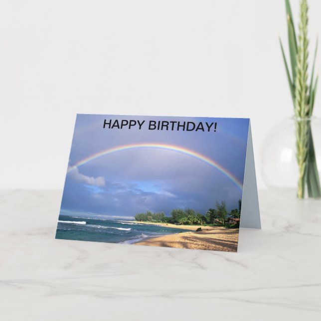 Birthday card with a perfect seaside rainbow (Front)