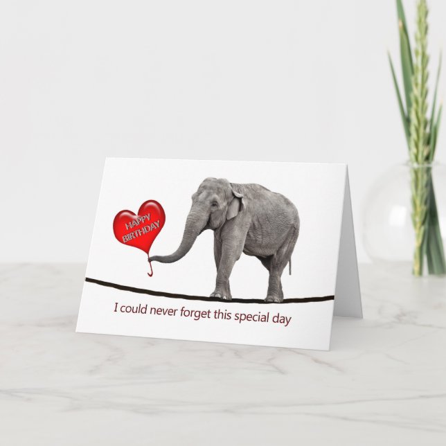 Birthday card with a tightrop walking elephant (Front)