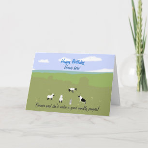 Birthday card with amusing sheep joke. Add name