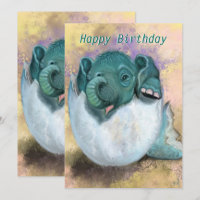 Birthday Card with Baby Elephant Hatching From Egg