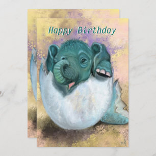Birthday Card with Baby Elephant Hatching From Egg