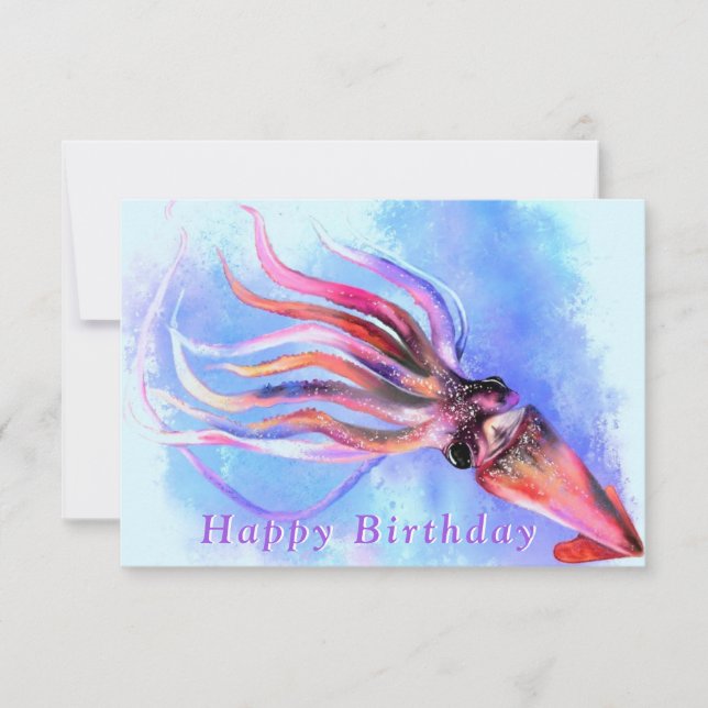 Birthday Card with Beautiful Colour Squid (Front)