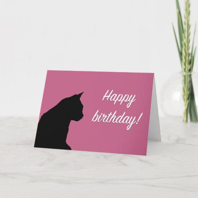 Birthday card with black cat -pink background (Front)