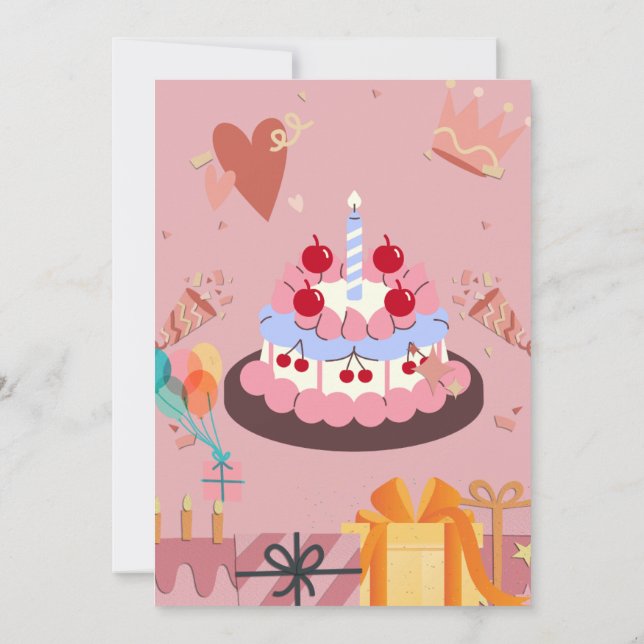 Birthday Card with Cake & Gifts – Elegant and Joyf (Back)