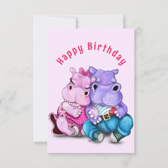 Birthday Card with Couple Hippo Love - Funny (Front)