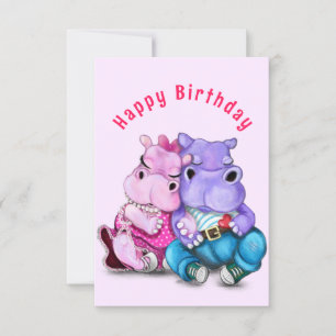 Birthday Card with Couple Hippo Love - Funny