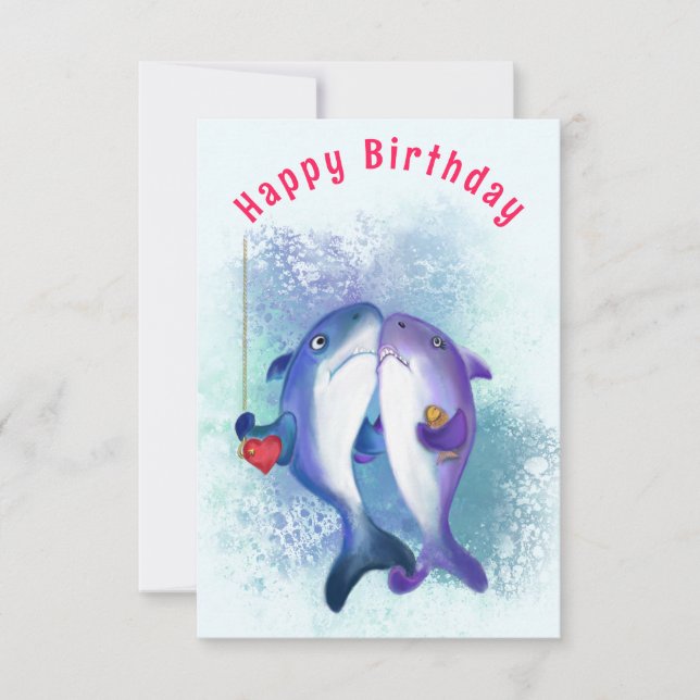Birthday Card with Couple Shark Love - Funny (Front)